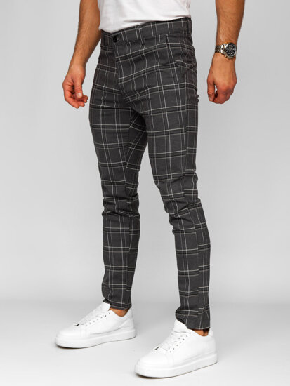 Bolf Herren Hose Joggers Kariert Schwarzgrau  184168