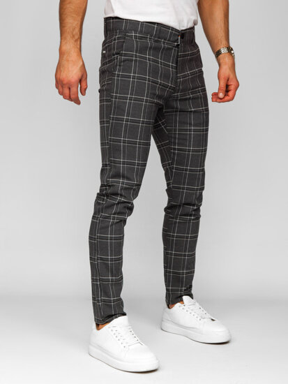 Bolf Herren Hose Joggers Kariert Schwarzgrau  184168