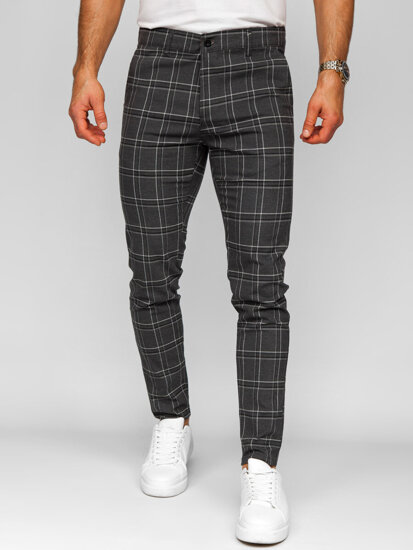 Bolf Herren Hose Joggers Kariert Schwarzgrau  184168