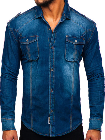 Bolf Herren Jeanshamd Langarm Blau  MC701B