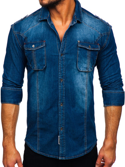 Bolf Herren Jeanshamd Langarm Blau  MC701B