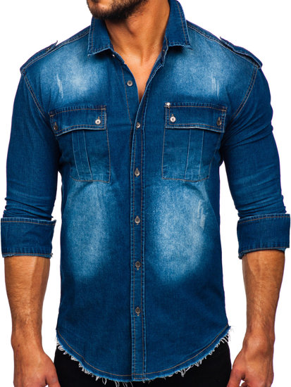 Bolf Herren Jeanshamd Langarm Hellblau  MC702BC