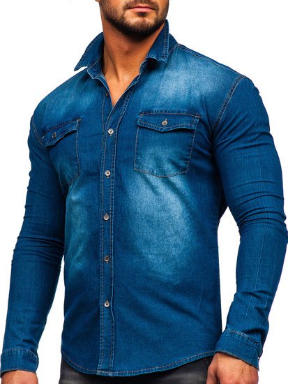 Bolf Herren Jeanshemd Langarm Azurblau  MC7051BC