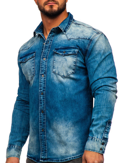 Bolf Herren Jeanshemd Langarm Dunkelblau  MC710BS