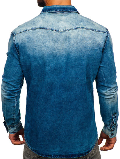 Bolf Herren Jeanshemd Langarm Dunkelblau  MC710BS