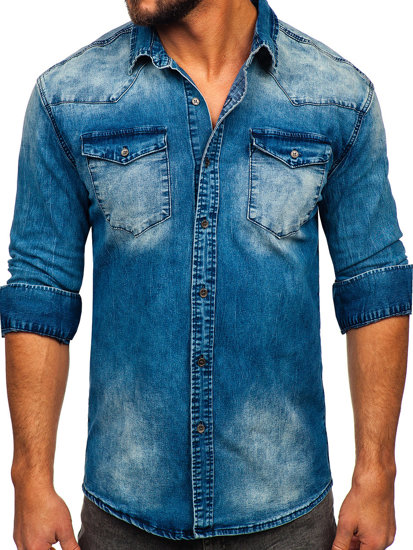 Bolf Herren Jeanshemd Langarm Dunkelblau  MC710BS