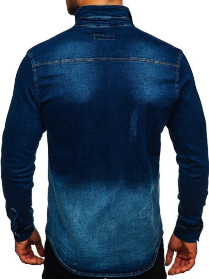 Bolf Herren Jeanshemd Langarm Dunkelblau  R802