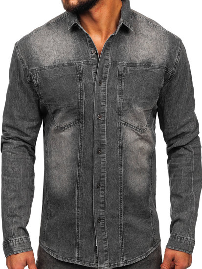 Bolf Herren Jeanshemd Langarm Schwarzgrau  MC712G