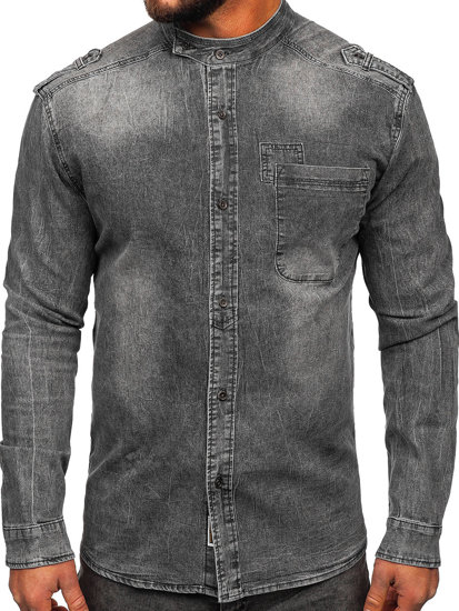 Bolf Herren Jeanshemd Langarm Schwarzgrau  MC713G