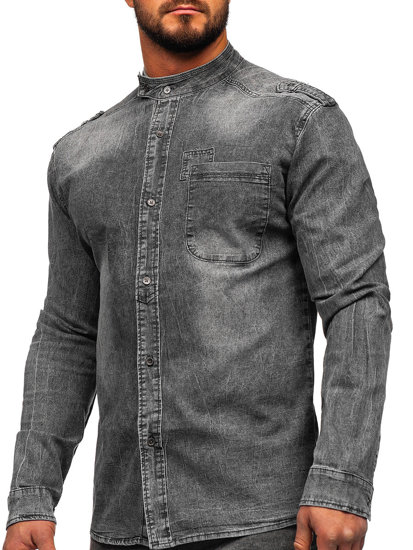 Bolf Herren Jeanshemd Langarm Schwarzgrau  MC713G