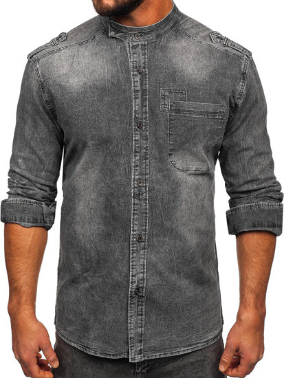 Bolf Herren Jeanshemd Langarm Schwarzgrau  MC713G