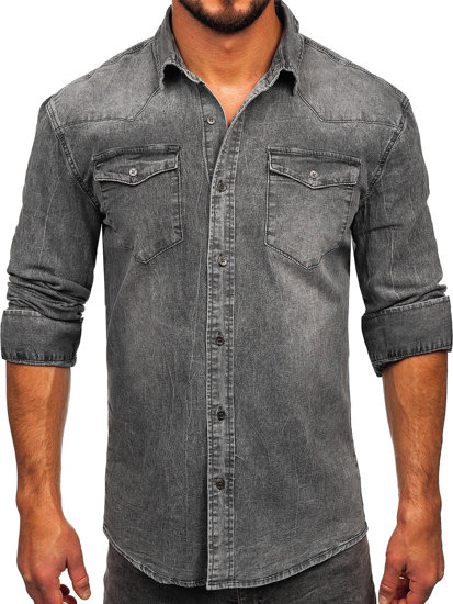 Bolf Herren Jeanshemd Langarm SchwarzgrauMC710G