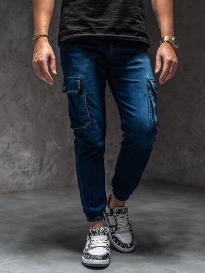 Bolf Herren Jeanshose Joggers Cargohose Dunkelblau  8166A1