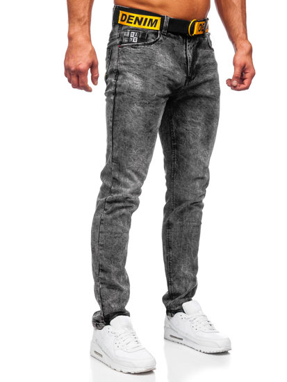 Bolf Herren Jeanshose skinny fit mit Gürtel Schwarz  R61104S1