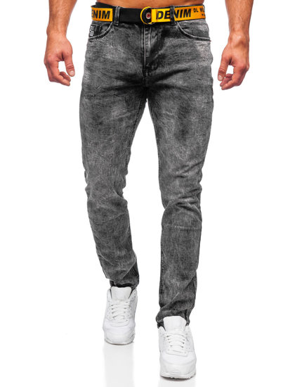 Bolf Herren Jeanshose skinny fit mit Gürtel Schwarz  R61104S1