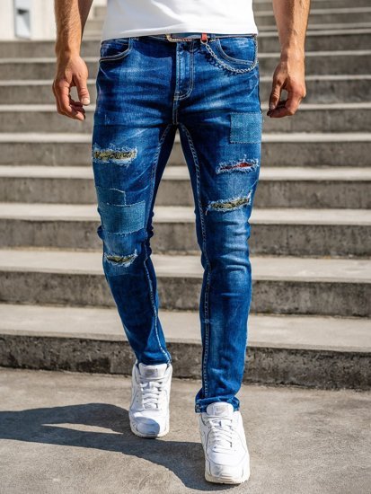 Bolf Herren Jeanshose slim fit mit Gürtel Dunkelblau 80034W0