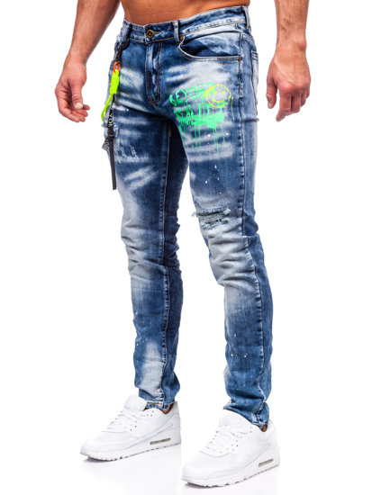 Bolf Herren Jeanshose slim fit mit Hosenträgern Dunkelblau  E7853