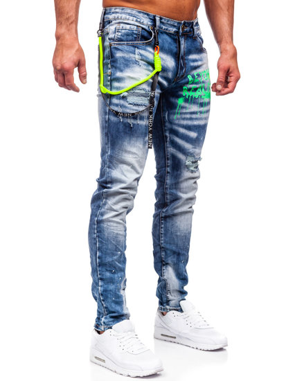 Bolf Herren Jeanshose slim fit mit Hosenträgern Dunkelblau  E7853