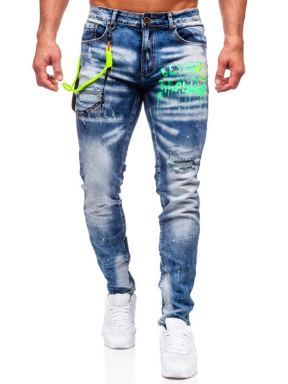 Bolf Herren Jeanshose slim fit mit Hosenträgern Dunkelblau  E7853