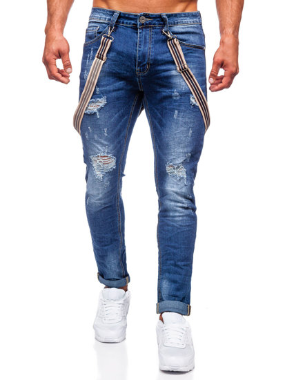 Bolf Herren Jeanshose slim fit mit Hosenträgern Dunkelblau  KS2056