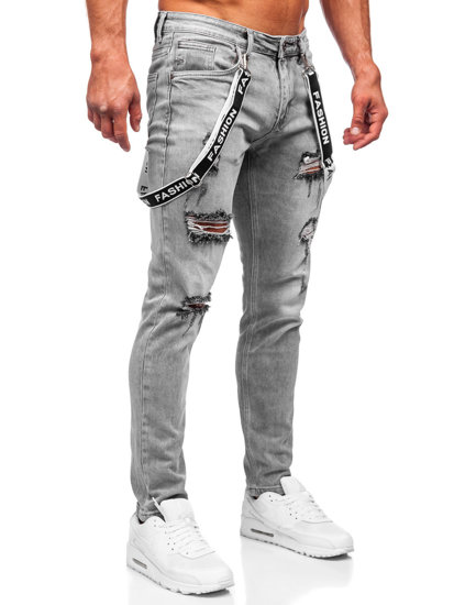 Bolf Herren Jeanshose slim fit mit Hosenträgern Grau KX952