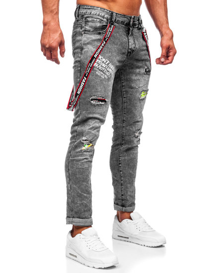 Bolf Herren Jeanshose slim fit mit Hosenträgern Schwarz  KX968-C