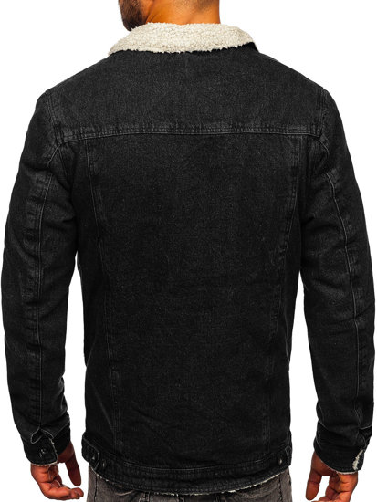 Bolf Herren Jeansjacke Trucker Warm Gefüttert mit Teddy Kragen Schwarz  1158