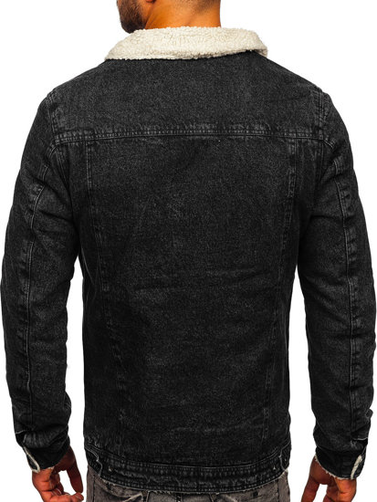 Bolf Herren Jeansjacke Trucker Warm Gefüttert mit Teddy Kragen Schwarz  1159