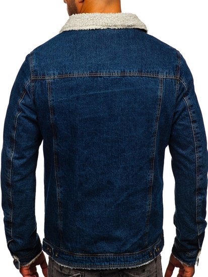 Bolf Herren Jeansjacke Turcker Jacke Warm Gefüttert mit Teddyfell Kragen Dunkelblau  1155