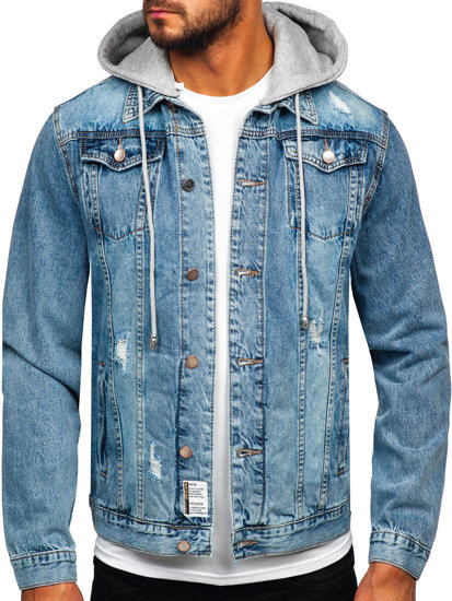 Bolf Herren Jeansjacke mit Kapuze Azurblau  MJ505BC