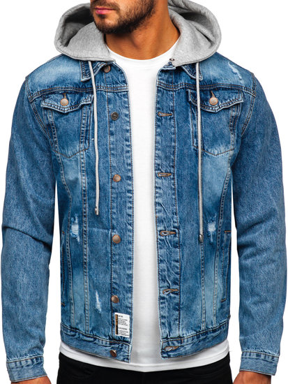 Bolf Herren Jeansjacke mit Kapuze Blau  MJ505B