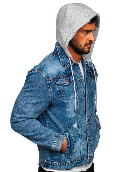 Bolf Herren Jeansjacke mit Kapuze Blau  MJ505B