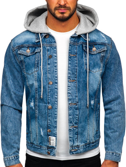 Bolf Herren Jeansjacke mit Kapuze Blau  MJ505B