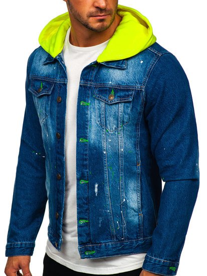 Bolf Herren Jeansjacke mit Kapuze Dunkalblau  1-2