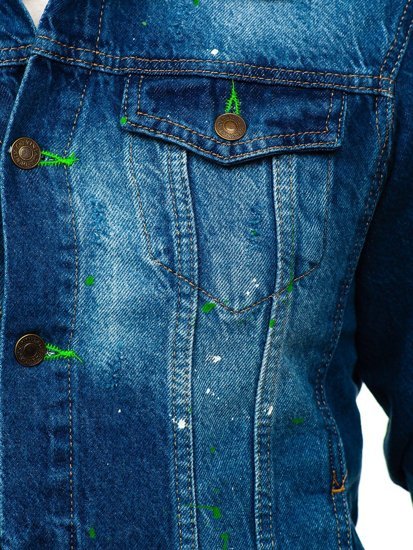 Bolf Herren Jeansjacke mit Kapuze Dunkalblau  1-2