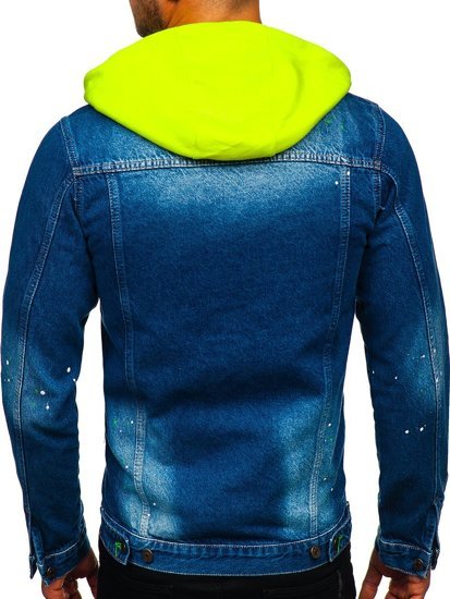 Bolf Herren Jeansjacke mit Kapuze Dunkalblau  1-2