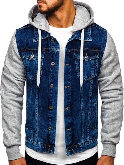 Bolf Herren Jeansjacke mit Kapuze Dunkelblau  211902