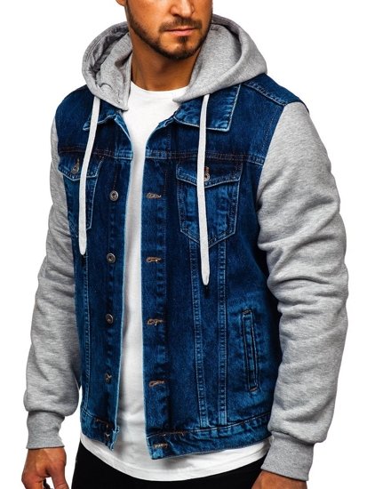 Bolf Herren Jeansjacke mit Kapuze Dunkelblau  211902