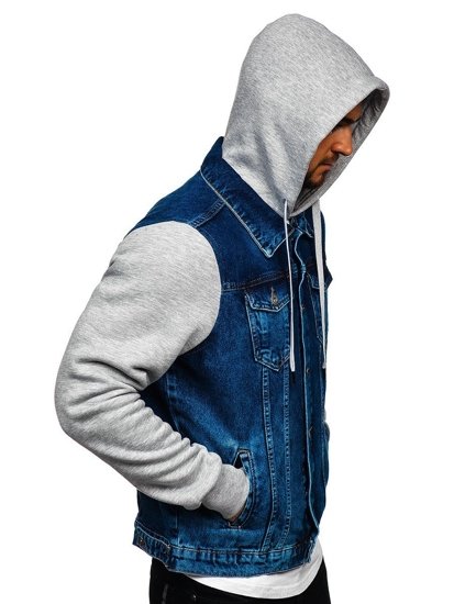 Bolf Herren Jeansjacke mit Kapuze Dunkelblau  211902