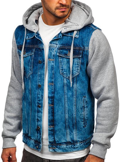 Bolf Herren Jeansjacke mit Kapuze Dunkelblau  211902