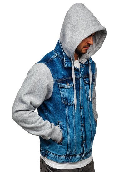 Bolf Herren Jeansjacke mit Kapuze Dunkelblau  211902