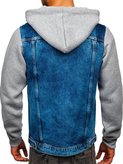 Bolf Herren Jeansjacke mit Kapuze Dunkelblau  211902