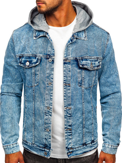 Bolf Herren Jeansjacke mit Kapuze Dunkelblau  HY958