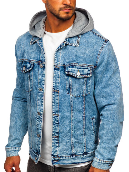 Bolf Herren Jeansjacke mit Kapuze Dunkelblau  HY958