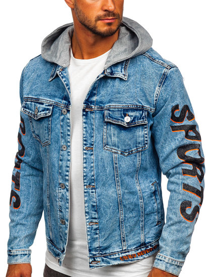 Bolf Herren Jeansjacke mit Kapuze Dunkelblau  HY959