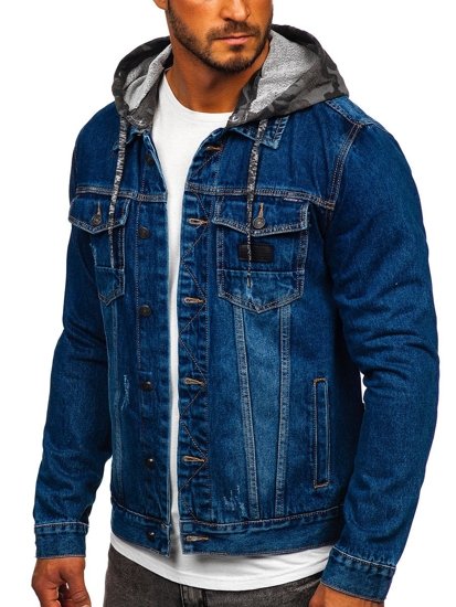 Bolf Herren Jeansjacke mit Kapuze Dunkelblau  RB9824-1