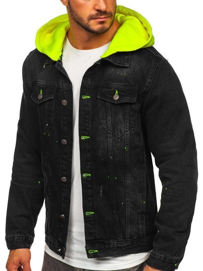 Bolf Herren Jeansjacke mit Kapuze Schwarz 1-2