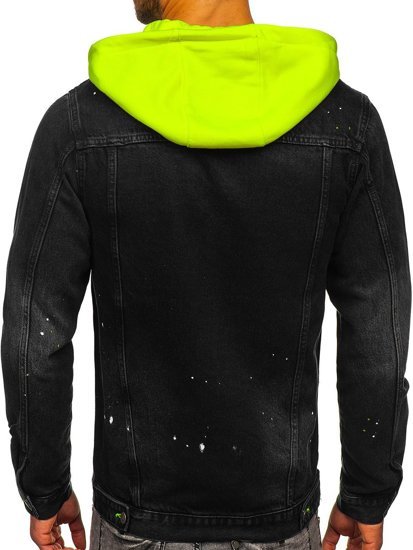 Bolf Herren Jeansjacke mit Kapuze Schwarz 1-2