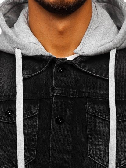 Bolf Herren Jeansjacke mit Kapuze Schwarz  211902