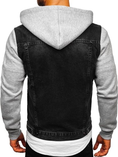 Bolf Herren Jeansjacke mit Kapuze Schwarz  211902